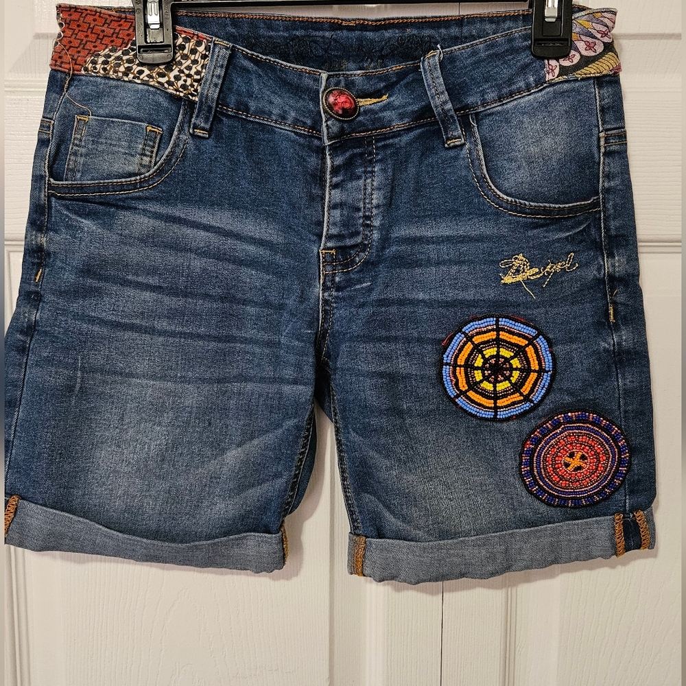 Embroidered Blue Denim Women's Shorts